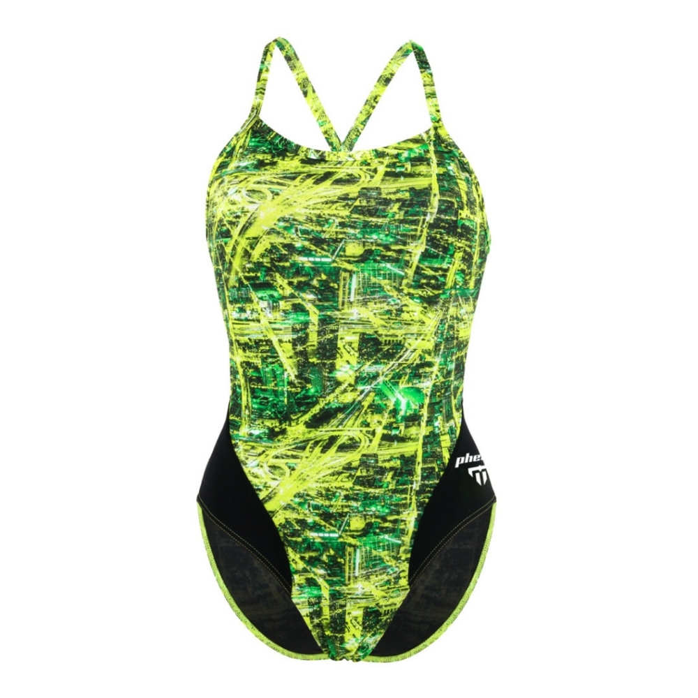 Michael Phelps Print City Mid Back Team Swimsuit Green (24) NEW